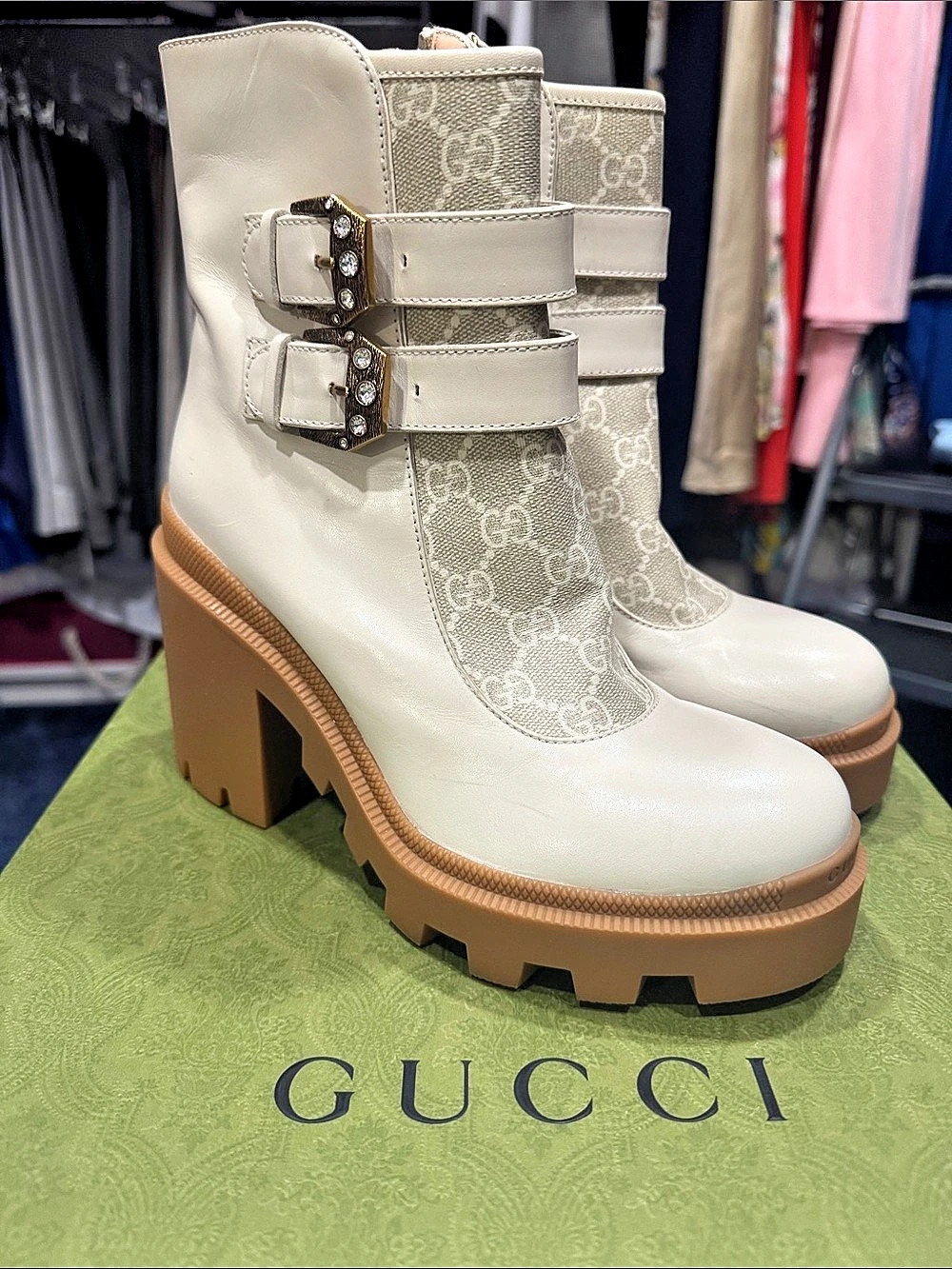 Gucci GG Supreme ankle boots Ankle Boots in White & Brown US 8 Like New